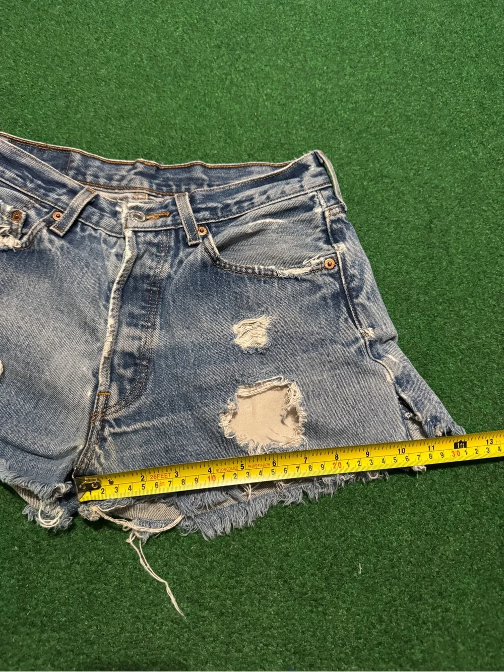 Levis 501 Cutoff Denim Shorts Womens 30 Waist 3” Distressed Button Fly 90s